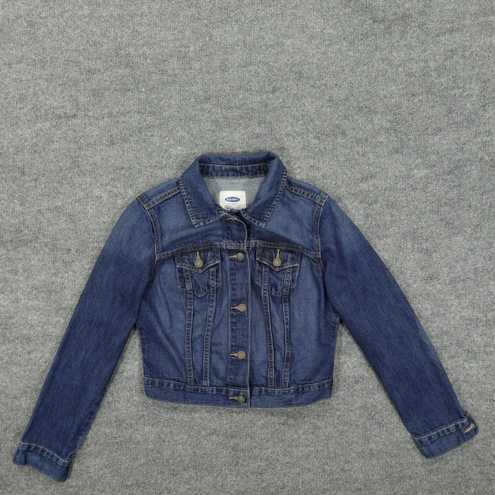 Old Navy Jacket Girls Small Blue Denim Trucker Button Front Jean Pockets